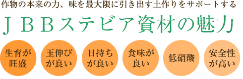 作物の本来の力、味を最大限に引き出す土作りをサポートする、JBBステビア資材の魅力